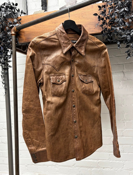 2000s Dolce & Gabbana Lambskin Leather ‘Western’ Button Snap Shirt