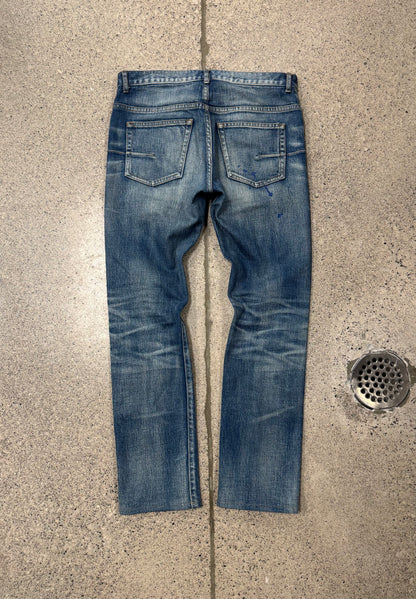 Dior Homme ‘Paint Splatter’ Blue Washed Skinny Denim