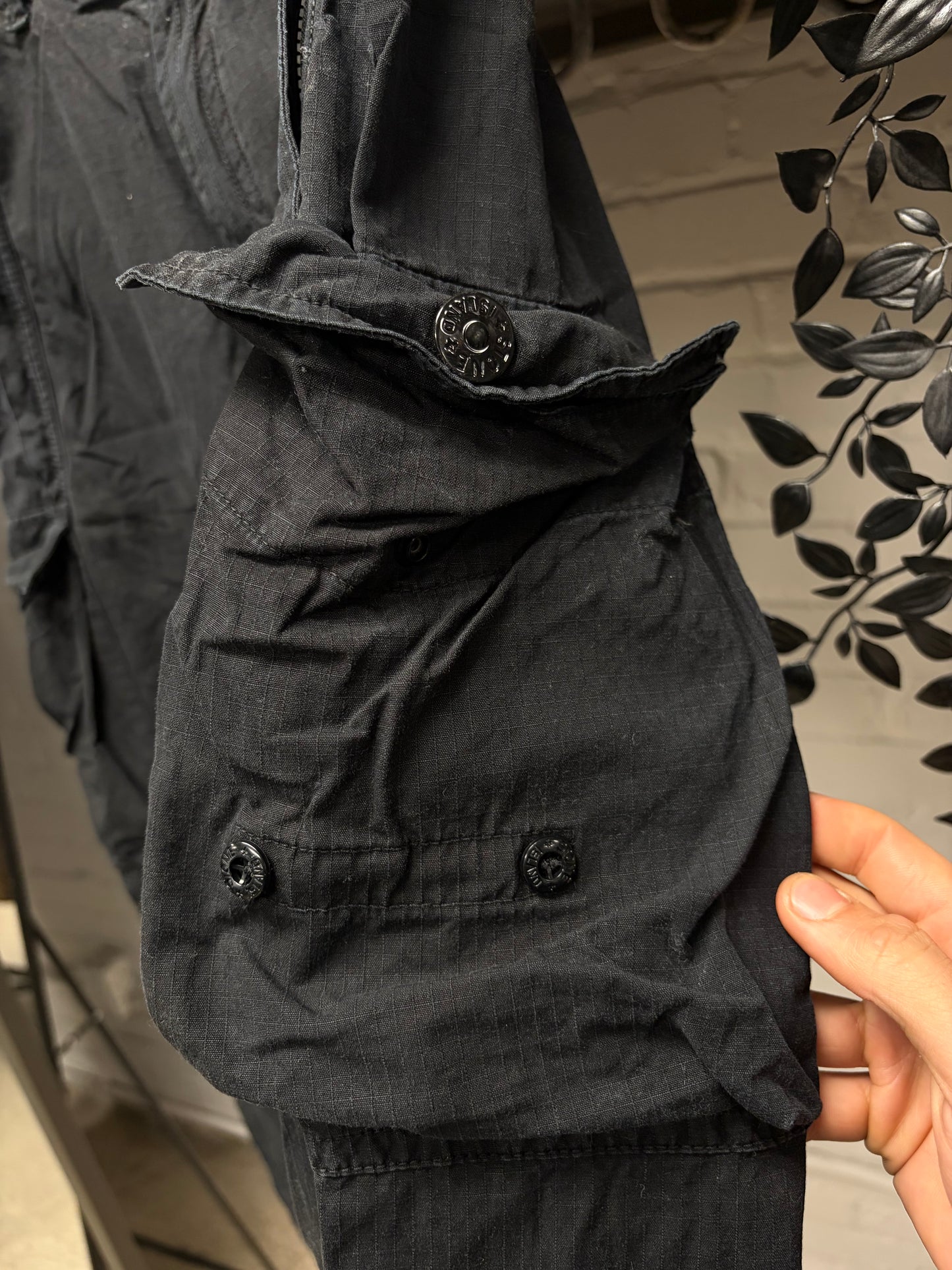 Stone Island Black Ripstop Cotton Cargo Pants