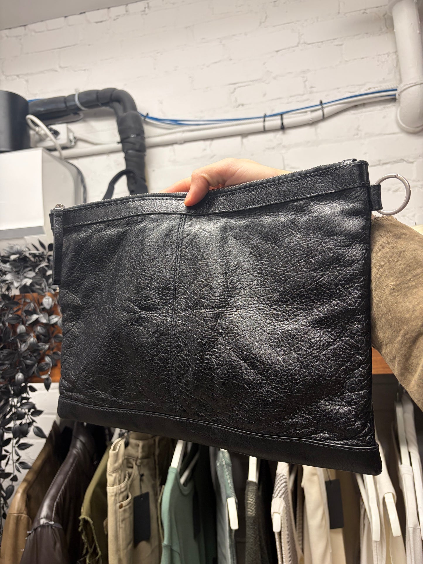 2015 Balenciaga Black Lambskin Leather ‘City Clip’ Clutch Bag