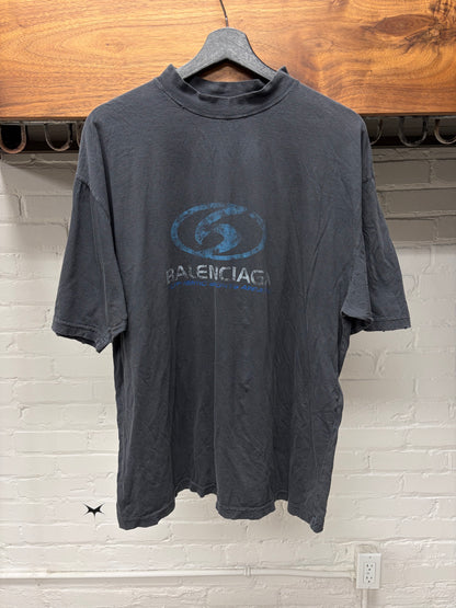 SS2024 Balenciaga ‘Surf Logo’ Black Distressed Cotton T-Shirt