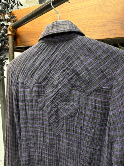 Chrome Hearts Purple Cross Patch Fleur-Back Purple Plaid Flannel Shirt