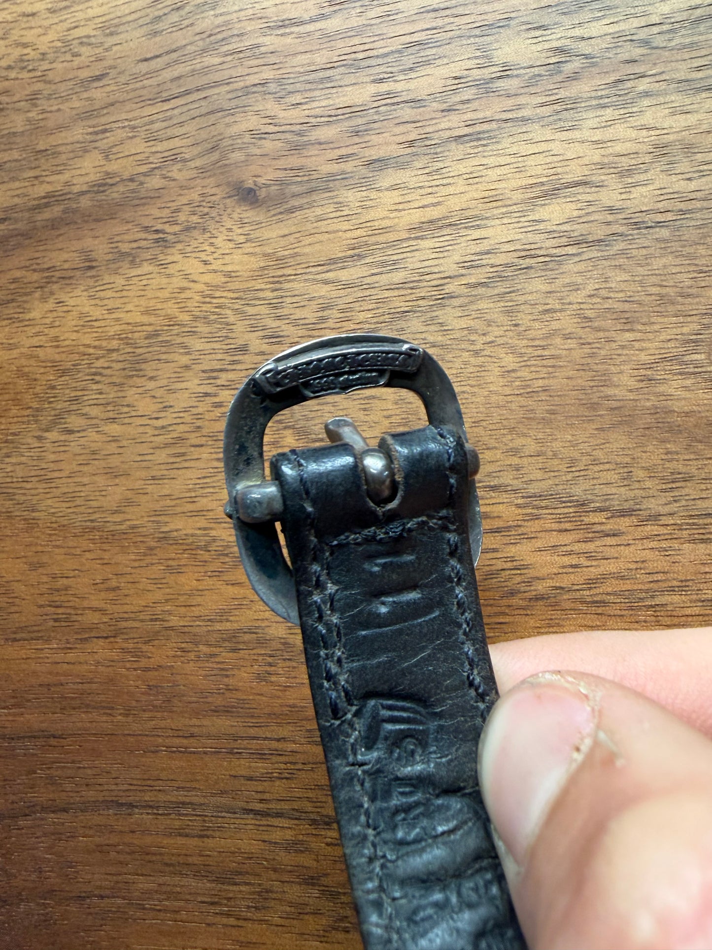 Chrome Hearts ‘Gunslinger’ Cutout Cross 925 Silver Dog Tag Leather Bracelet