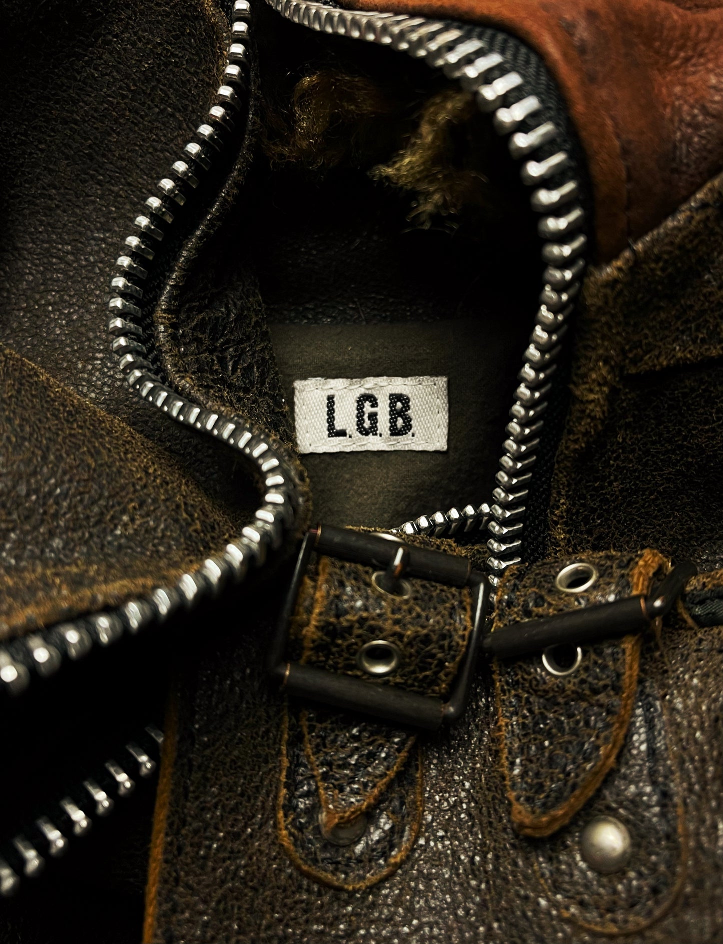 LGB Pebbled Lambskin Leather Fur Trim ‘Flight’ Jacket