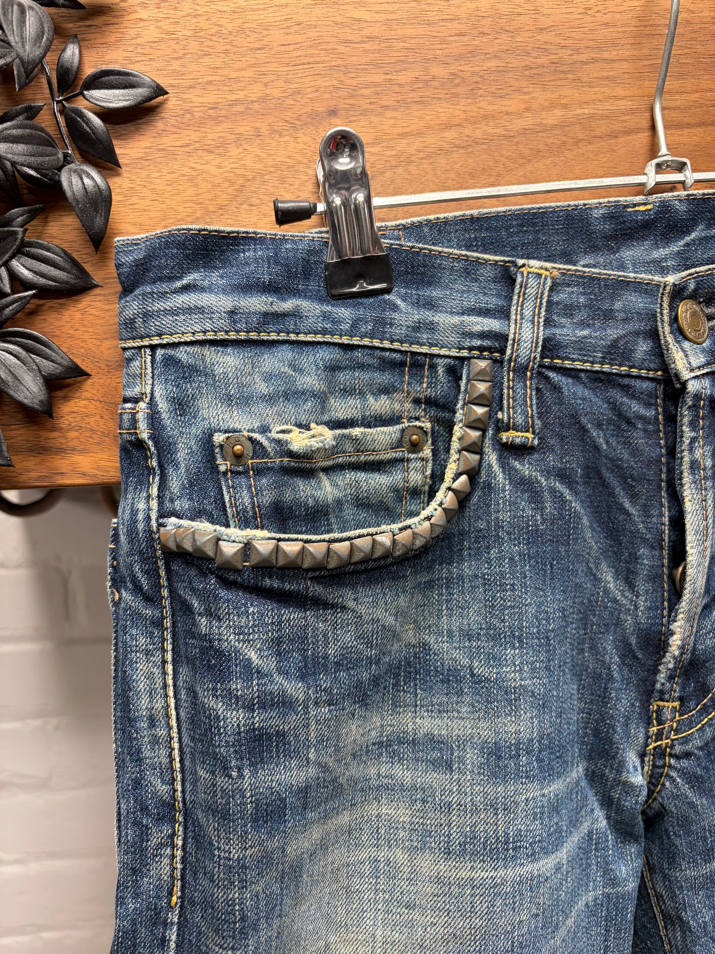 Hysteric Glamour Studded Raw Washed Blue Skinny Jeans