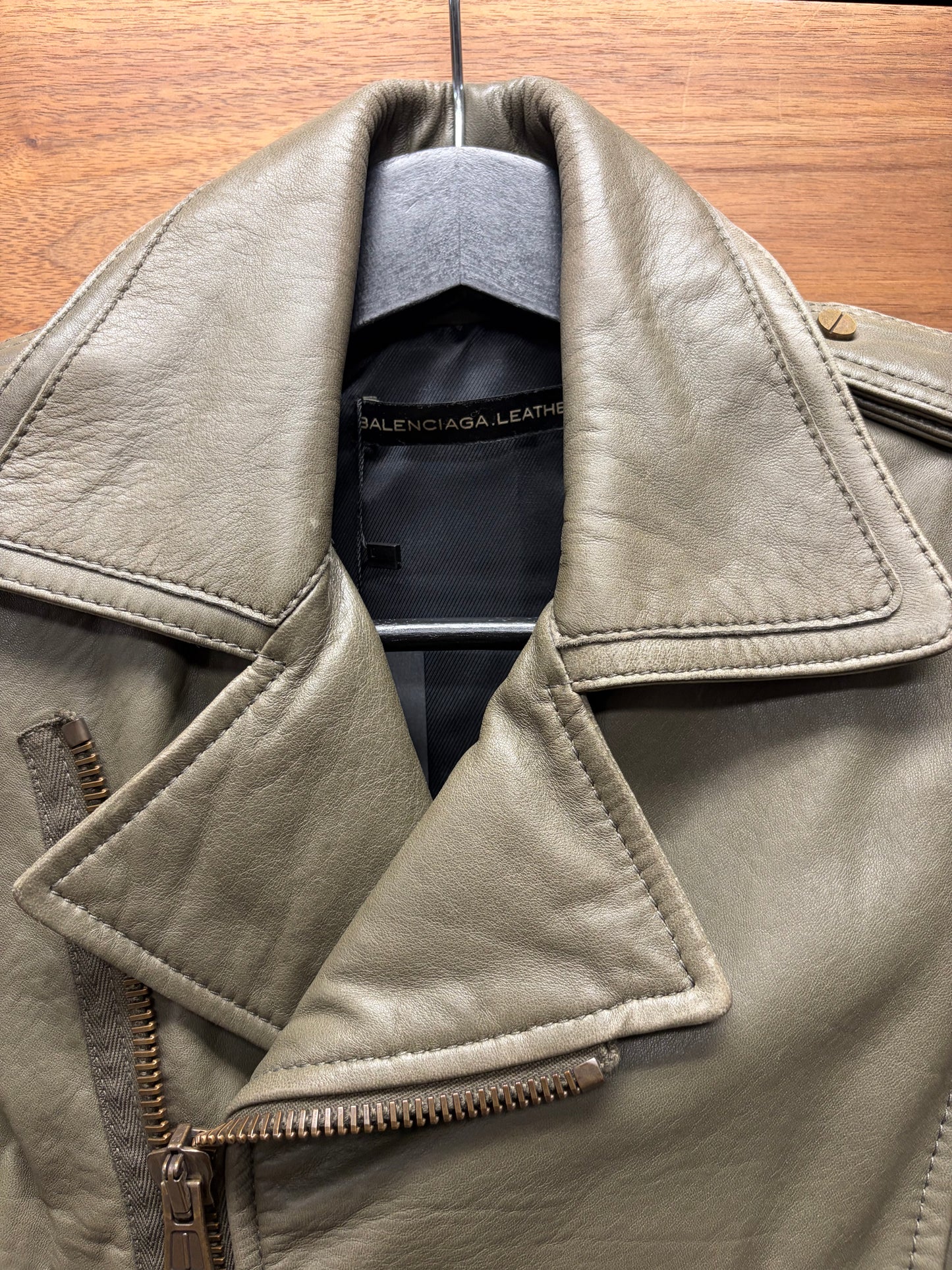 2009 Balenciaga ‘Olive’ Lambskin Leather Perfecto Zip Biker Jacket