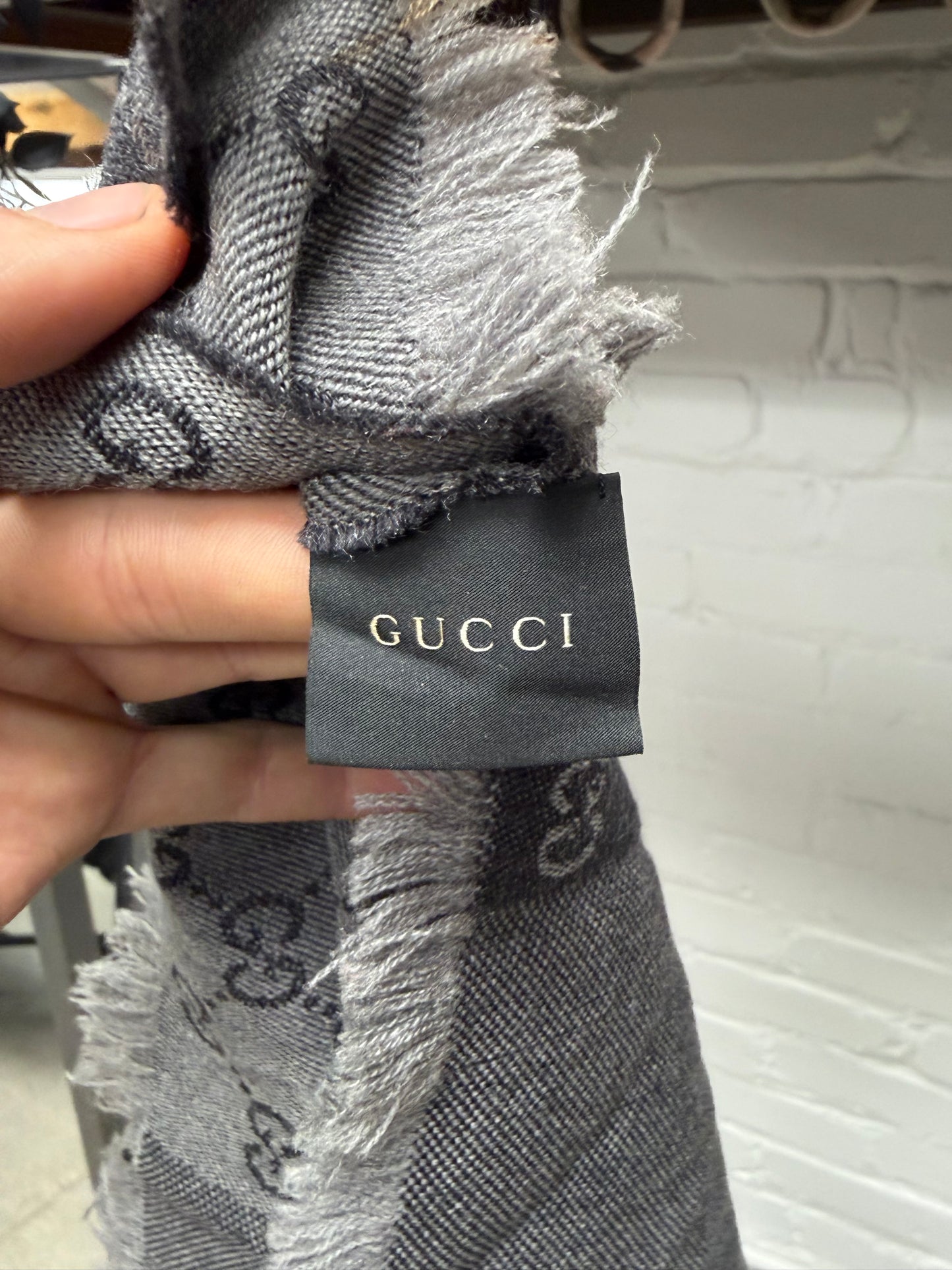 Gucci GG Interlock Monogram Grey Wool Scarf