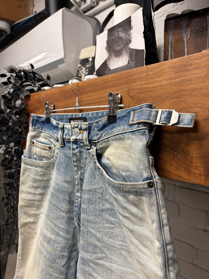 2022 Balenciaga ‘Skater’ Distressed Blue Denim Shorts