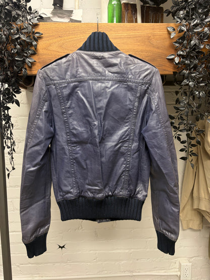 Gucci 'Madonna' Waxed Blue Leather Bomber Jacket