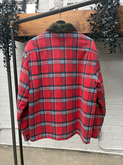 2021 Supreme Quilted Plaid Red Faux Fur Collar Work-Shirt