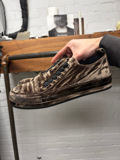 Ann Demeulemeester Brown Crushed Velvet ‘Roccia’ Low Top Sneakers