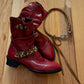 Civarize Leopard Strap Oxblood Red Leather Boots