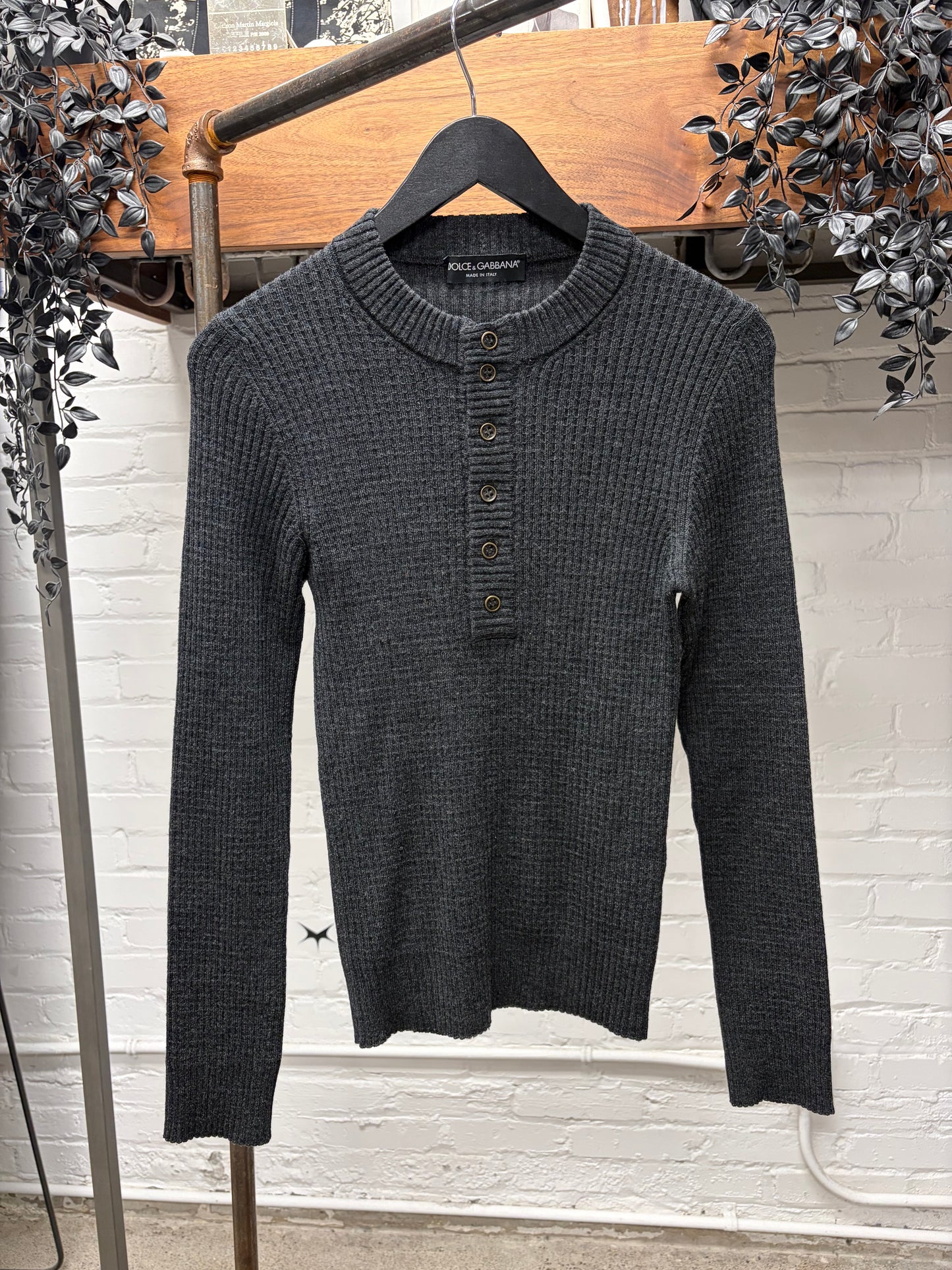 Dolce & Gabbana Grey Henley Wool Long Sleeve Shirt