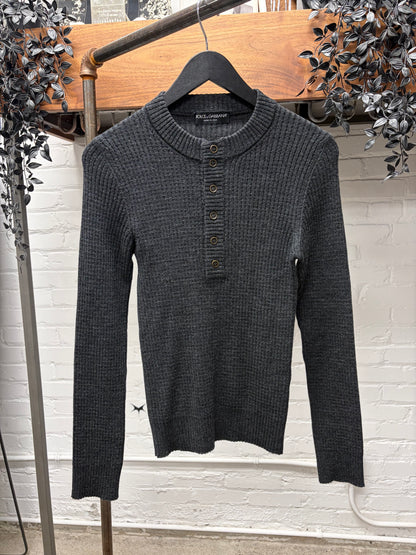 Dolce & Gabbana Grey Henley Wool Long Sleeve Shirt