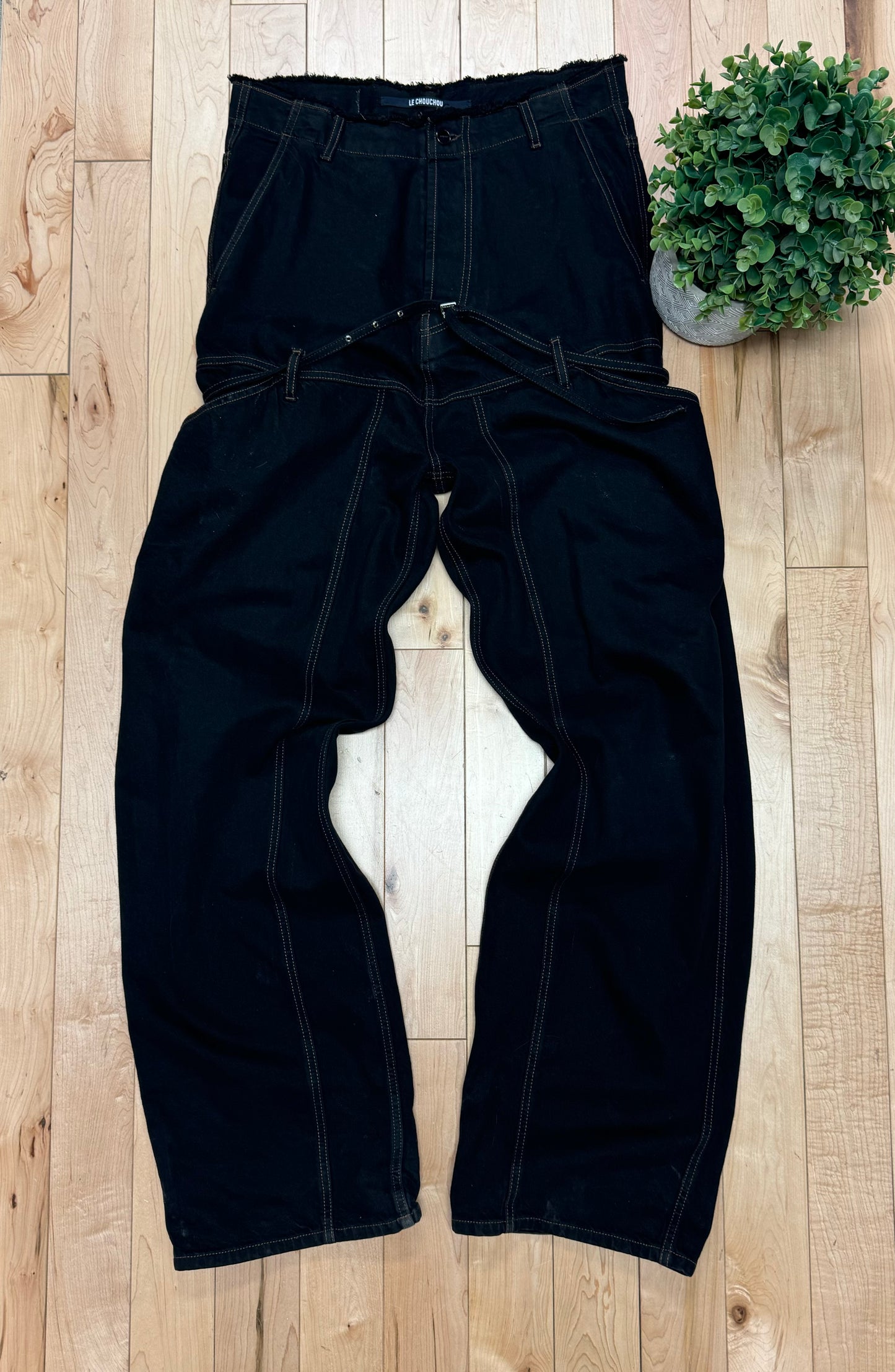 Jacquemus Belted Waist Wide Leg Black Denim