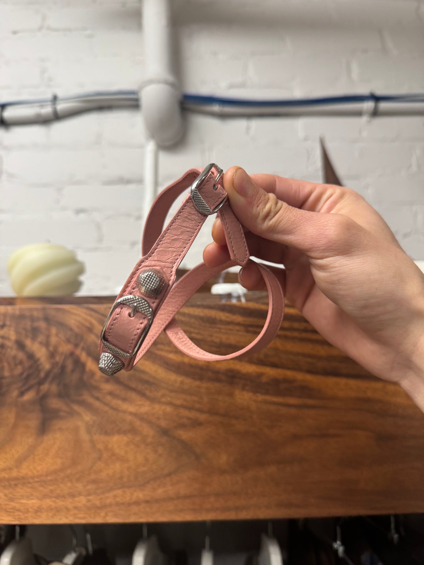 Balenciaga ‘Arena’ Pink Triple Wrap Leather Stud Bracelet