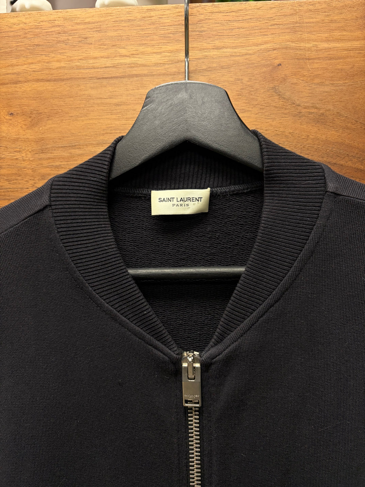 2014 Saint Laurent by Hedi Slimane Waxed Vinyl Sleeve Sweatshirt Bomber