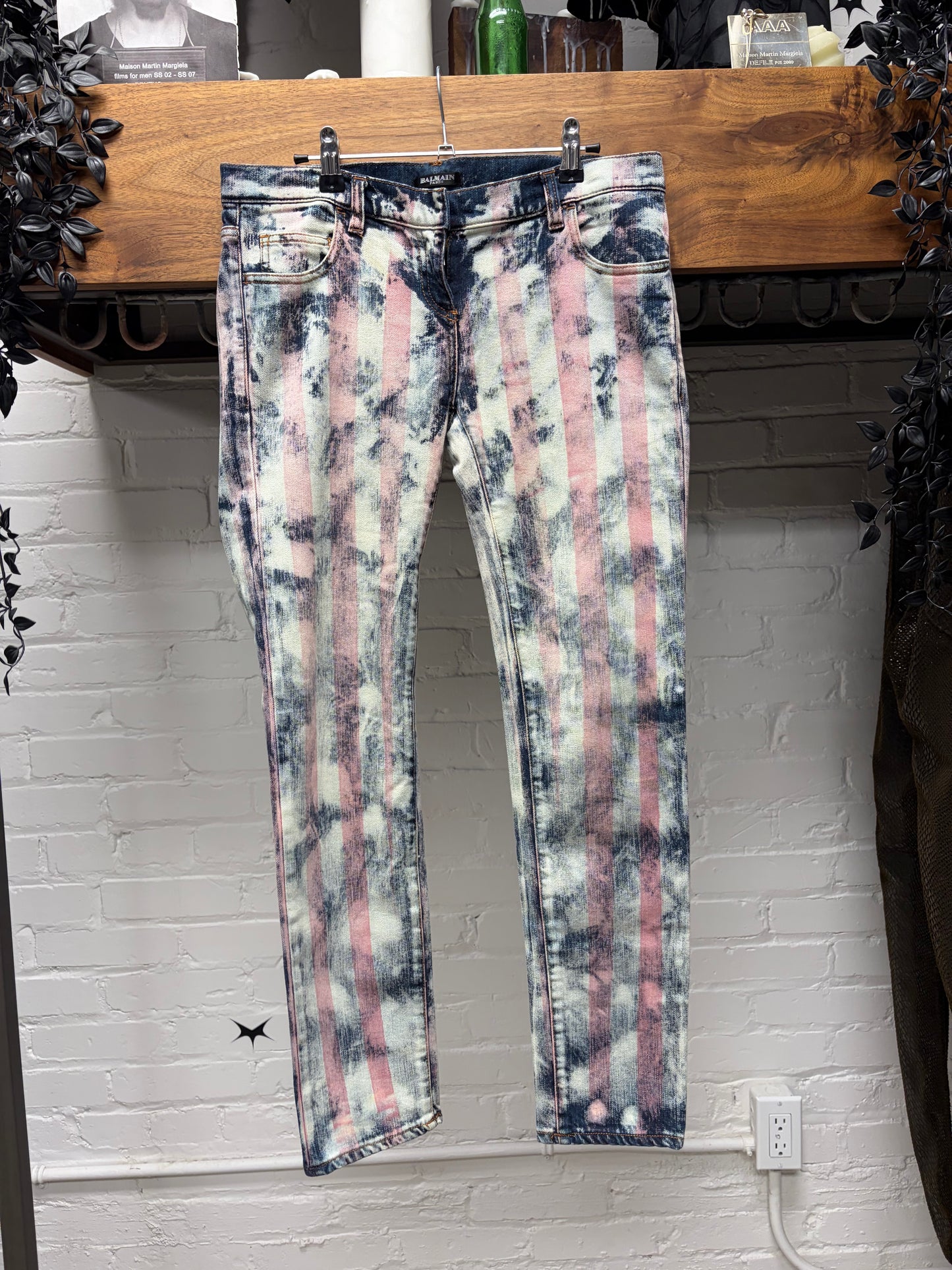 SS2011 Balmain by Christophe Decarnin ‘Flag’ Bleach Distressed Low Rise Skinny Jeans