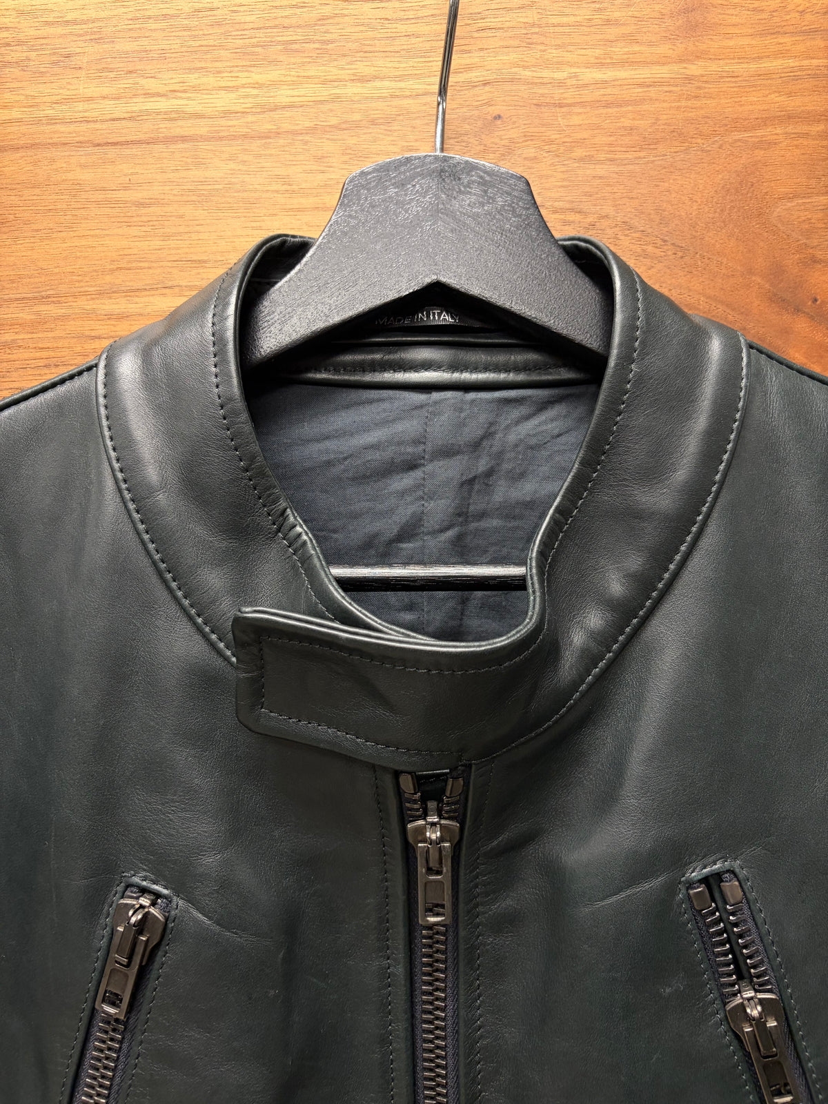 SS2013 Maison Margiela Midnight Green ‘5-Zip’ Lambskin Leather Jacket