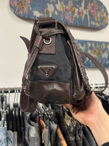 Prada Studded Brown Leather Crossbody Bag