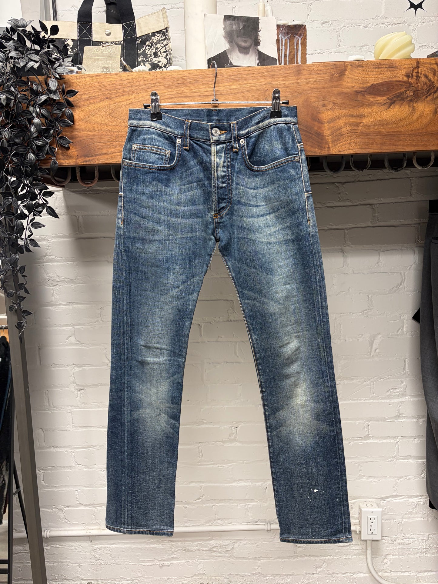 Dior Homme Paint Splatter Blue Skinny Jeans