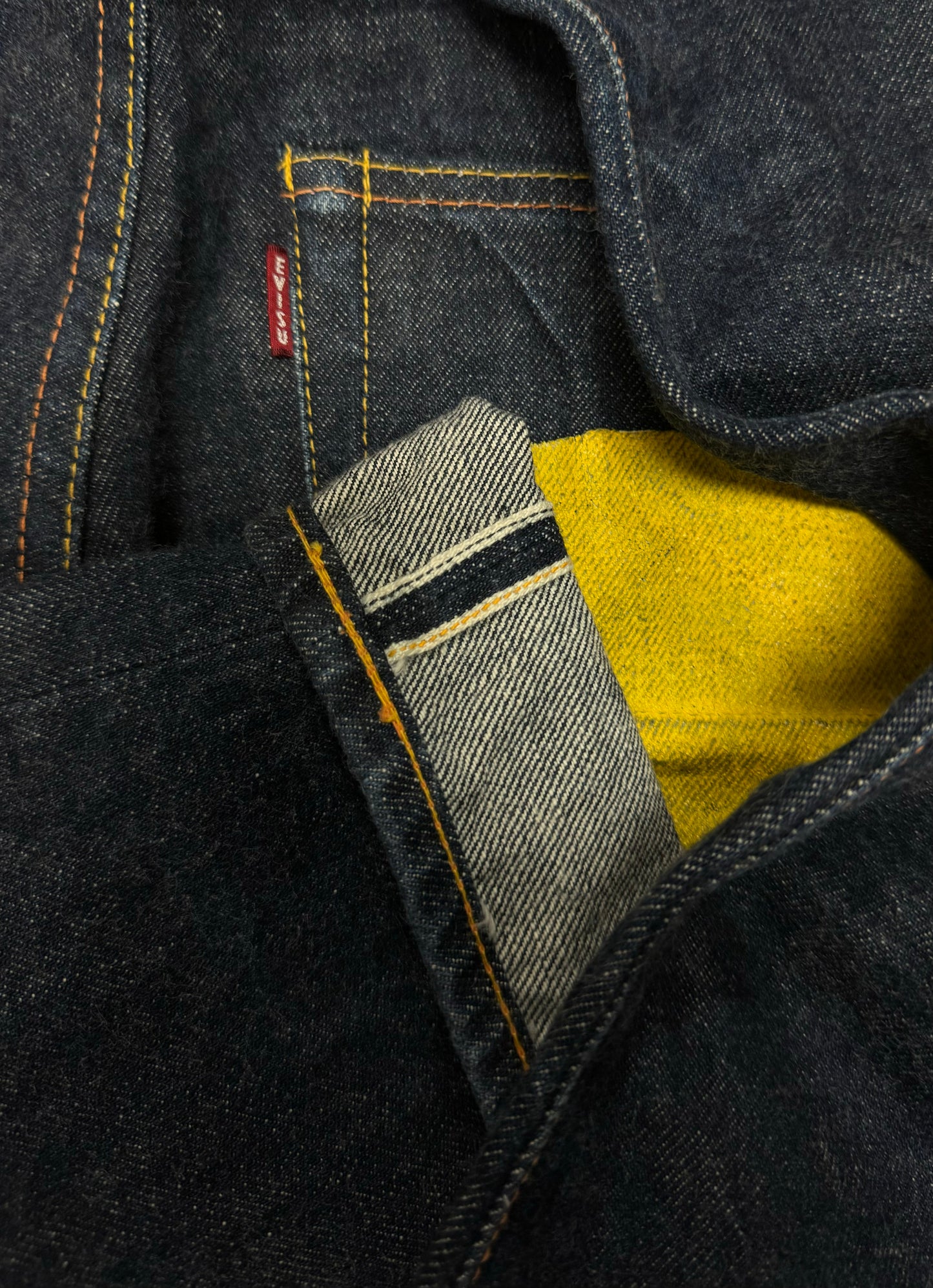 2000s Evisu Hand Painted Yellow Logo Raw Selvedge Denim