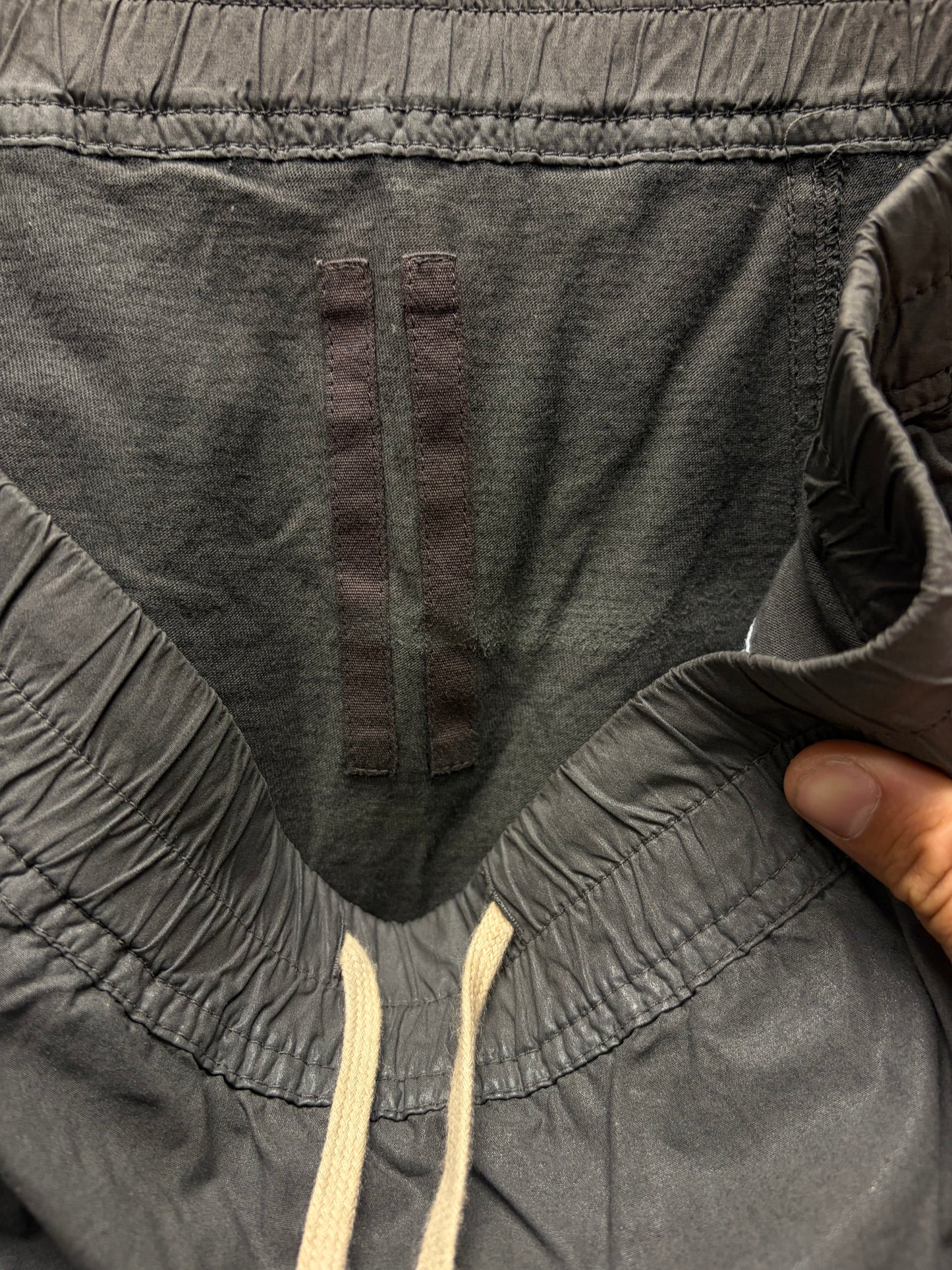 Rick Owens Dust ‘Skirted’ Double Layer Drop Crotch Pod Drawstring Shorts