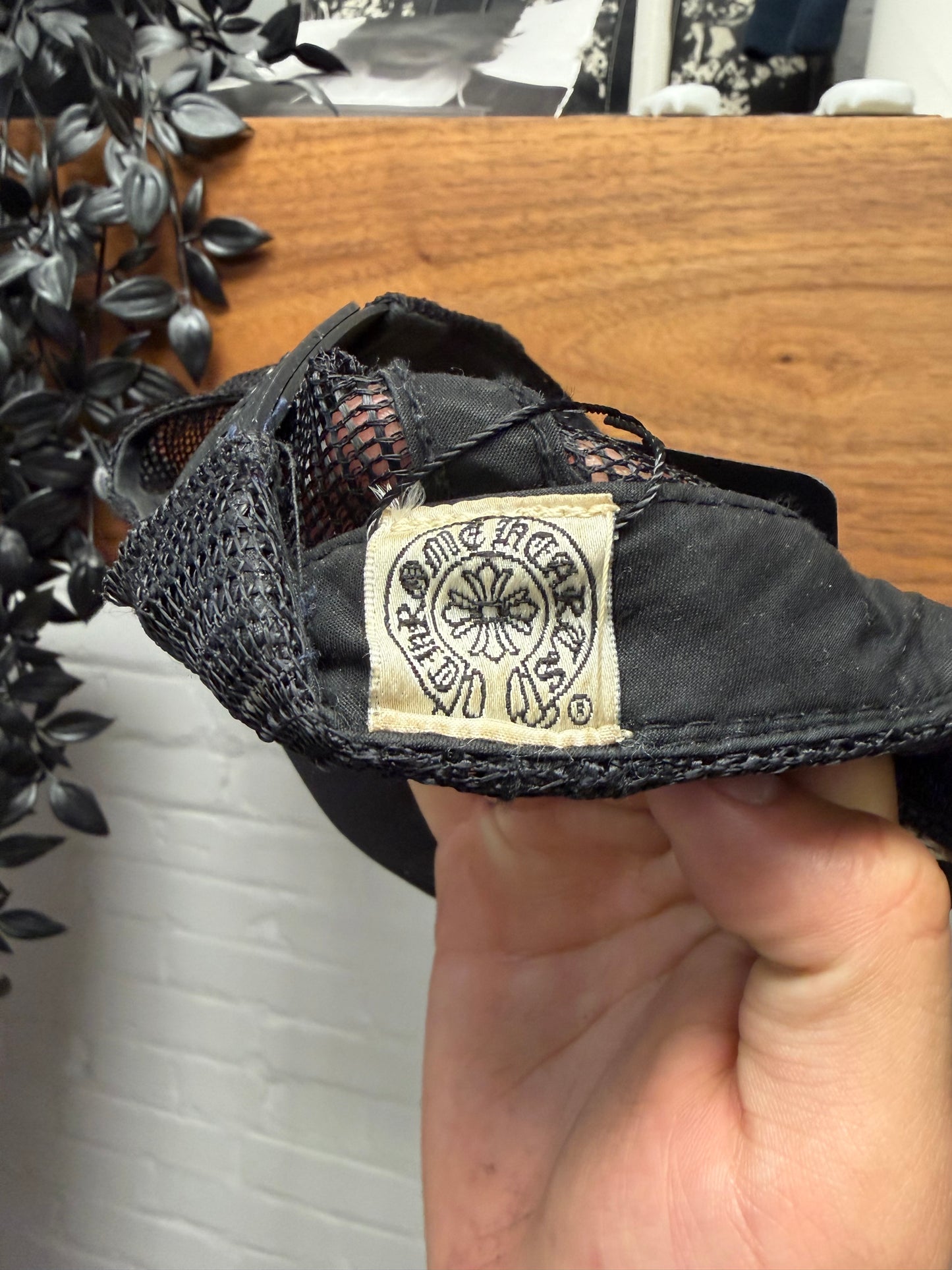 Vintage Chrome Hearts ‘Fuck’ White Leather Patched Black Trucker Hat