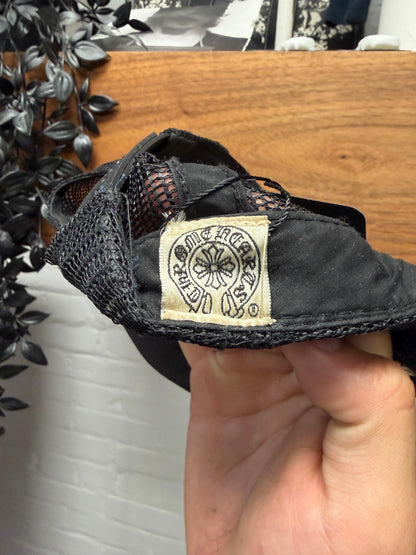 Vintage Chrome Hearts ‘Fuck’ White Leather Patched Black Trucker Hat