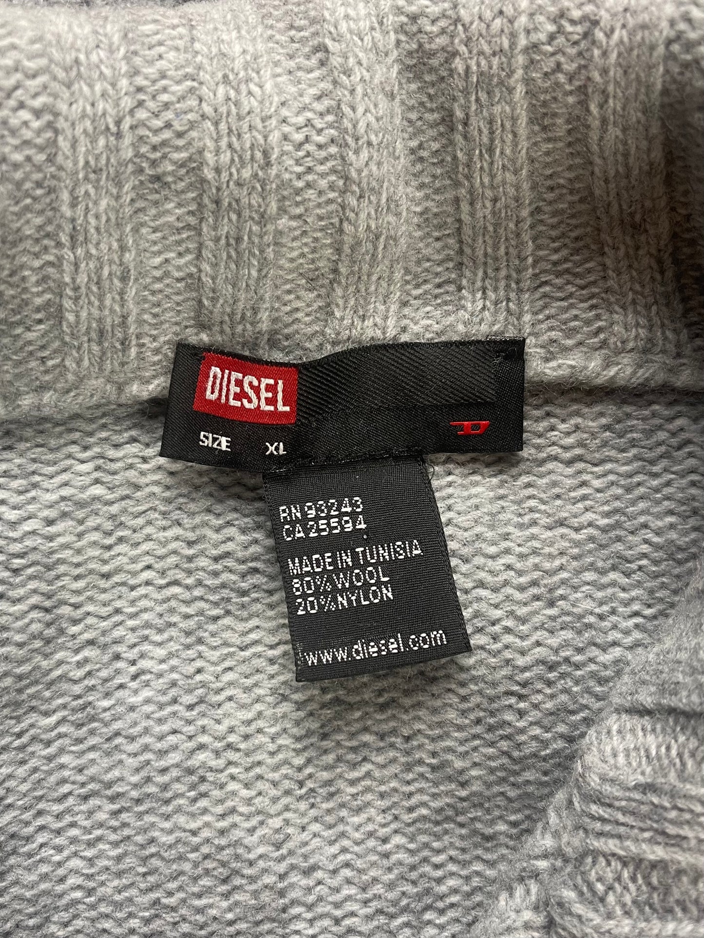 Diesel Ribbed Wool Heather Grey Zip Up Sweater