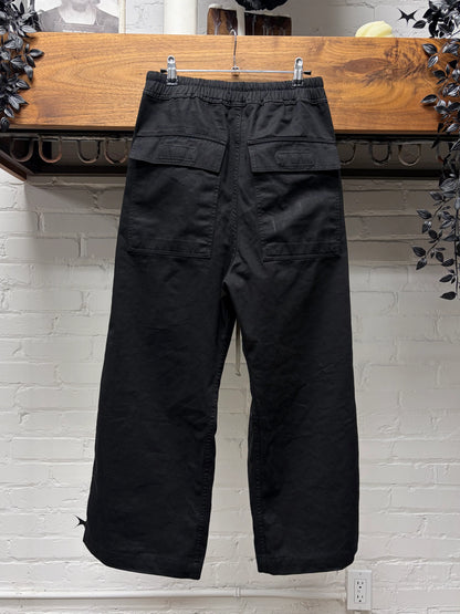 Rick Owens ‘Pusher’ Wide Leg Button Snap Lightweight Black Track Pants