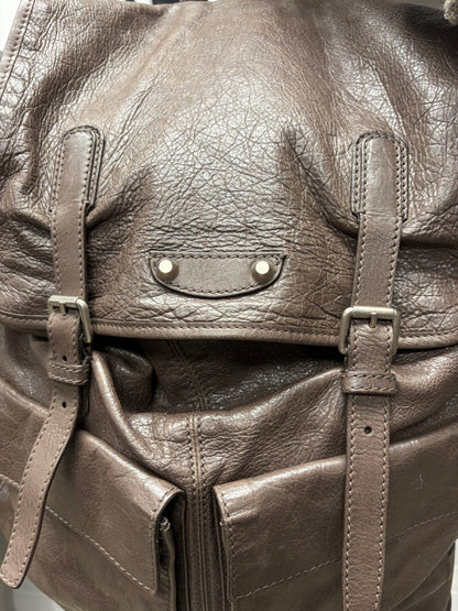 Mid 2000s Balenciaga‘Traveller’ Brown Lambskin Leather Backpack