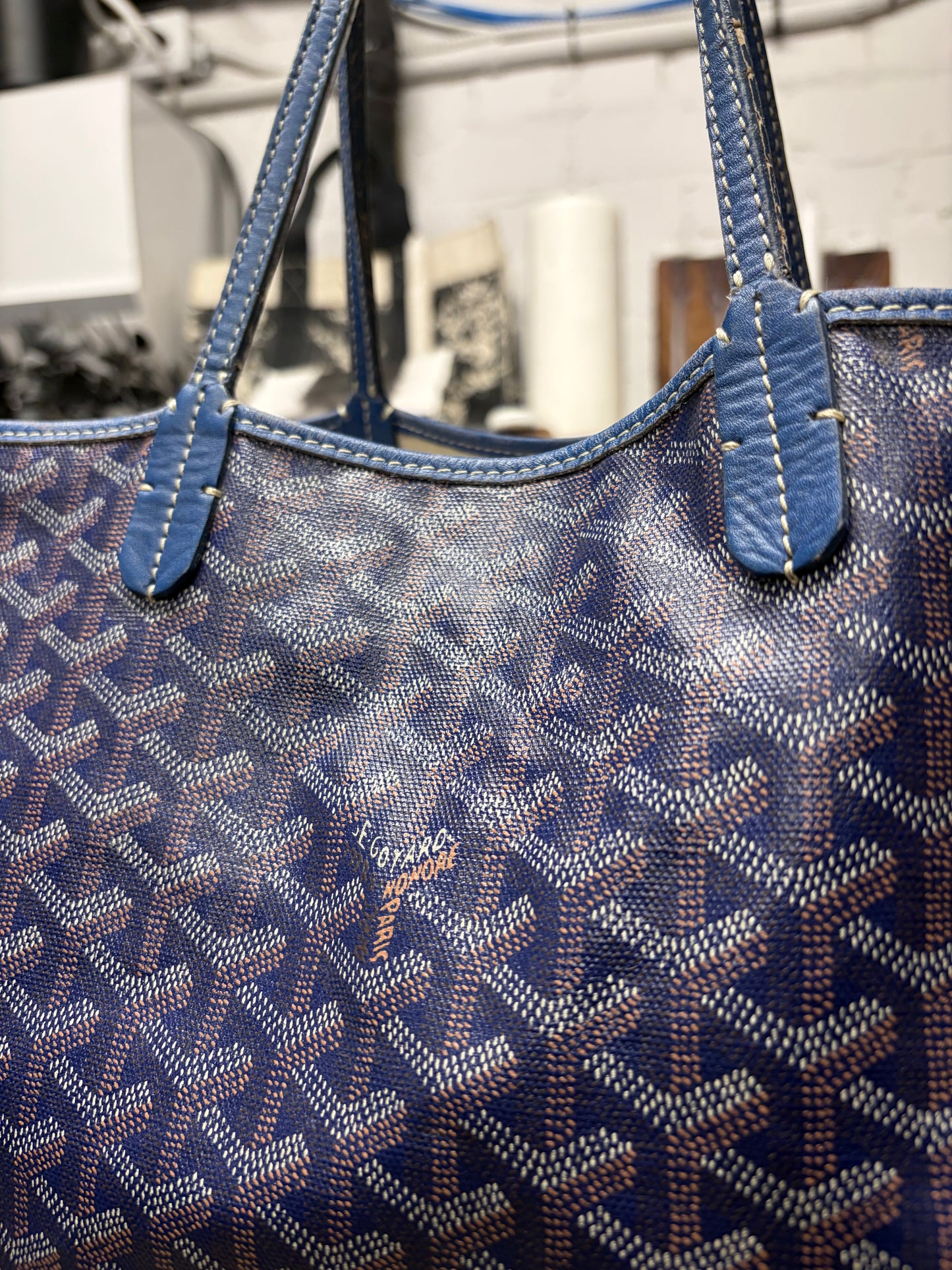 Goyard ‘ST Louis PM’ Blue Monogram Tote Bag