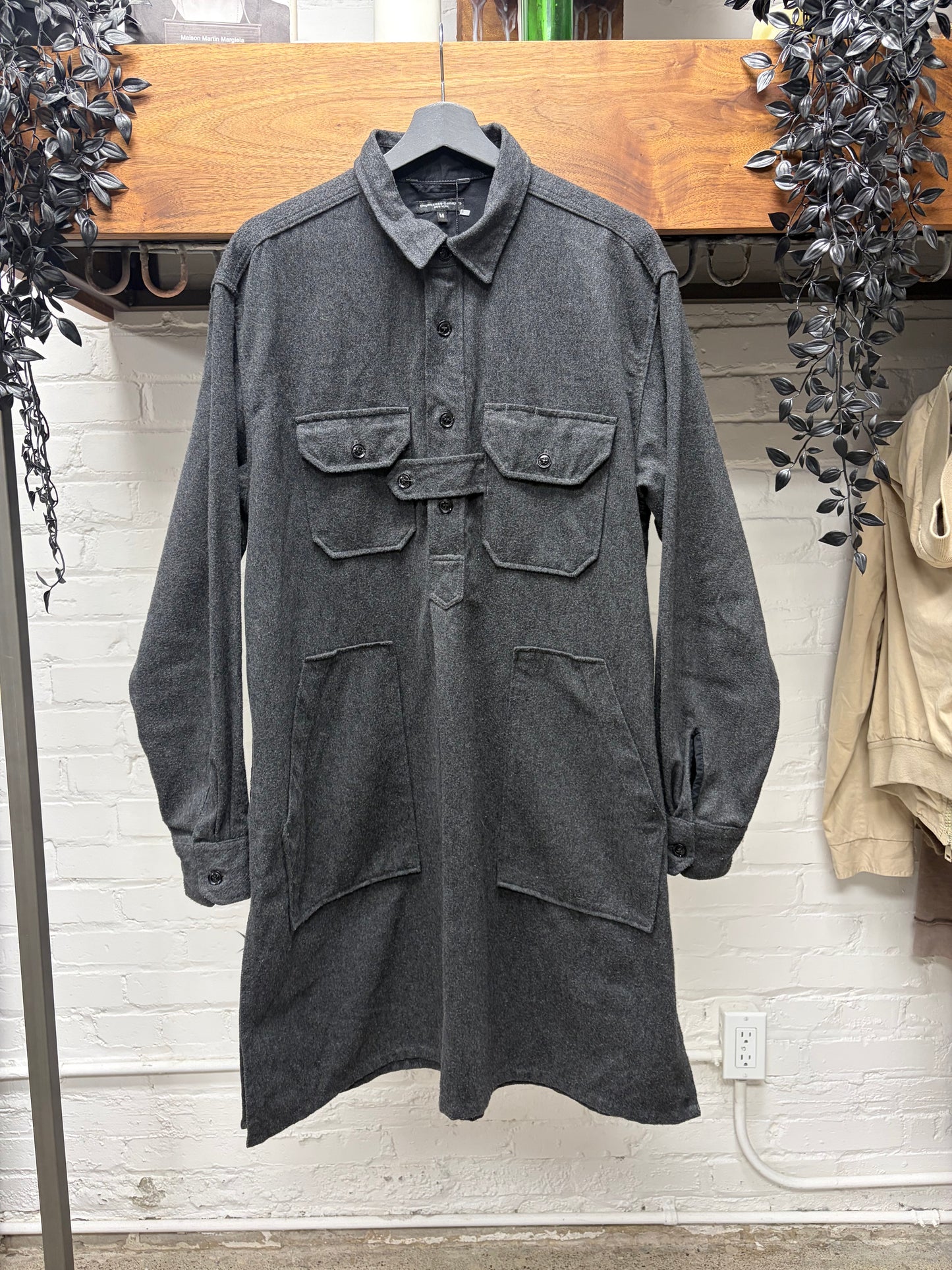 Engineered Garments Long Length Grey Wool Trench Coat