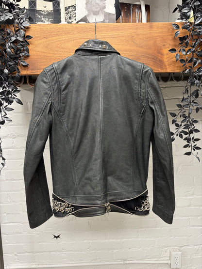 SS2011 Balmain by Christophe Decarnin Studded Goat Leather Biker Jacket with Chain Detailing