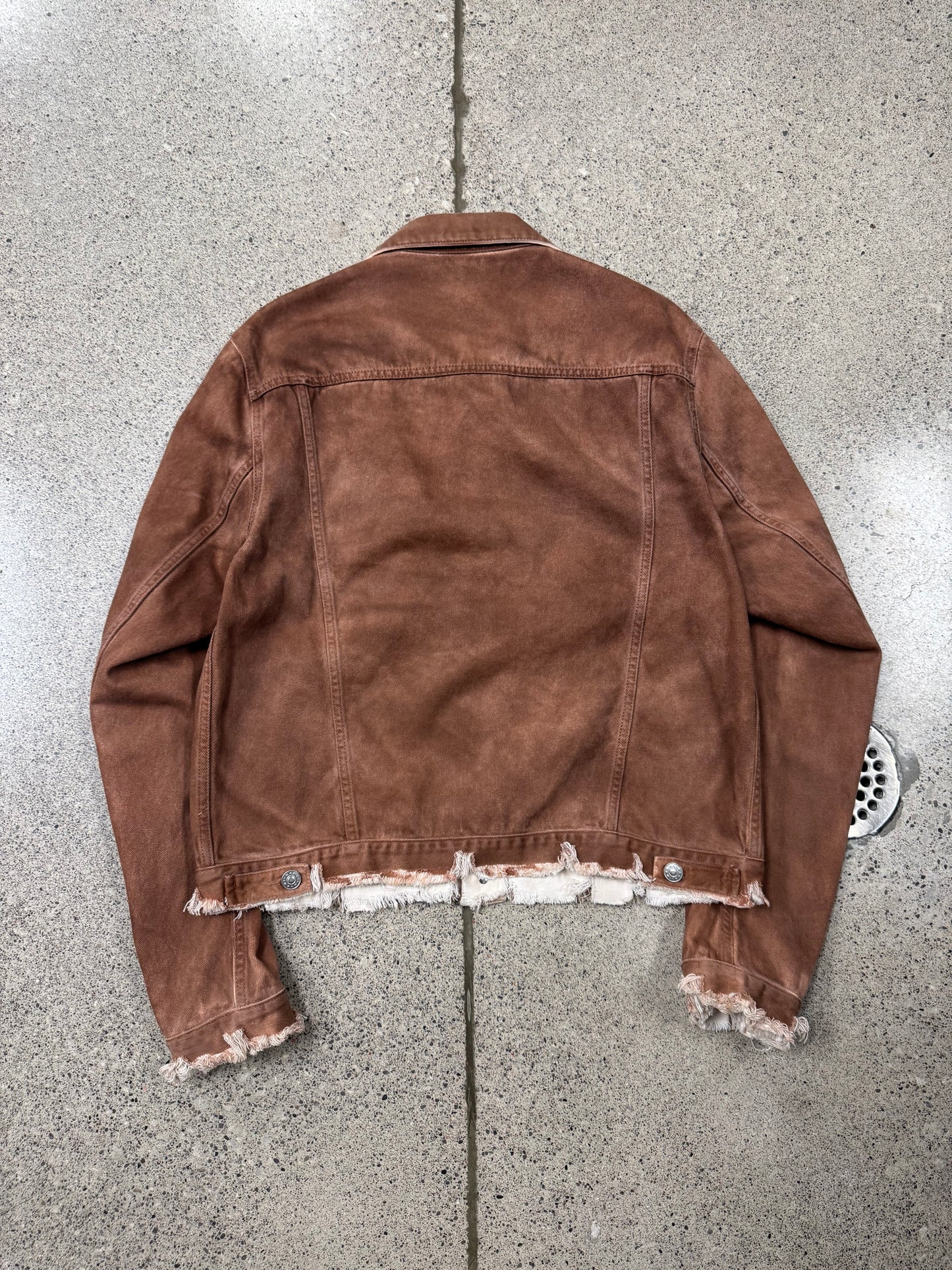 SS2022 Marni Fringe Distressed Brown Denim Trucker Jacket