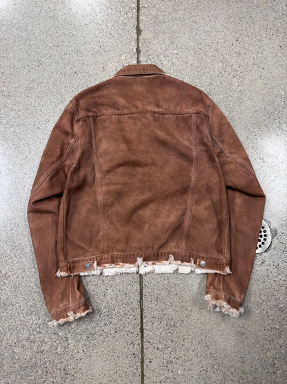 SS2022 Marni Fringe Distressed Brown Denim Trucker Jacket