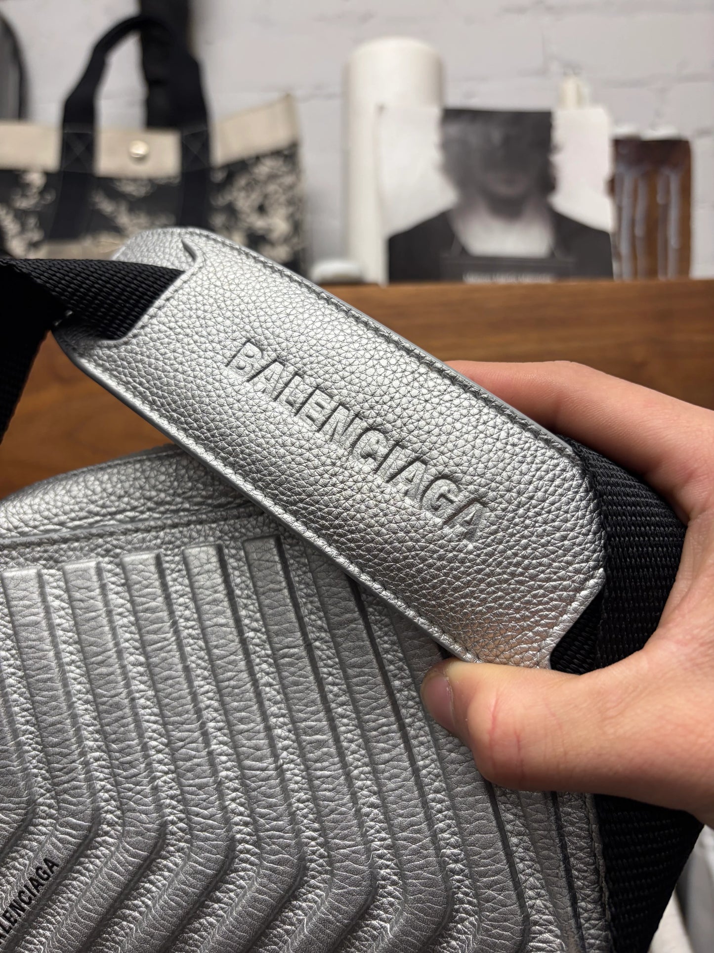 Balenciaga ‘Car Mat’ Silver Leather Crossbody Bag