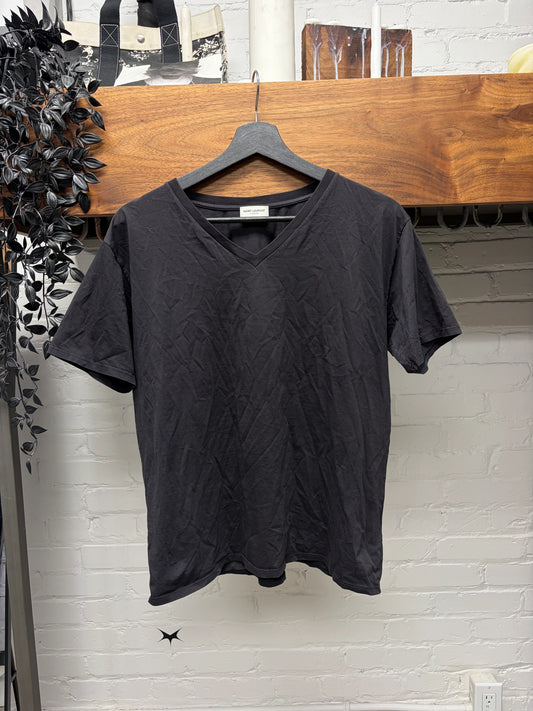 Saint Laurent Black V-Neck Cropped Fit T-Shirt