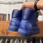 Balenciaga ‘Cote’ Pleated Blue Leather High Top Sneakers