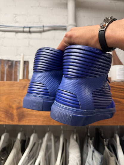 Balenciaga ‘Cote’ Pleated Blue Leather High Top Sneakers