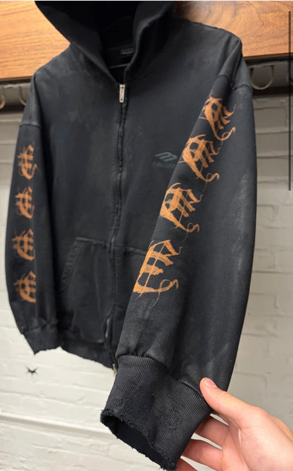 AW2023 Balenciaga ‘Heavy Metal’ Mud/Thrash Distressed Zip Up Hoodie
