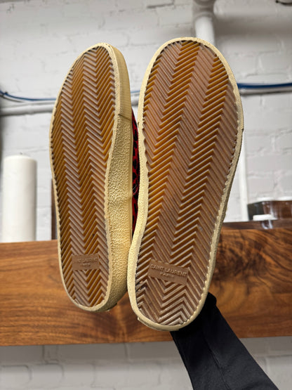 Saint Laurent ‘Babycat’ Red Leopard Print Low Top Sneakers