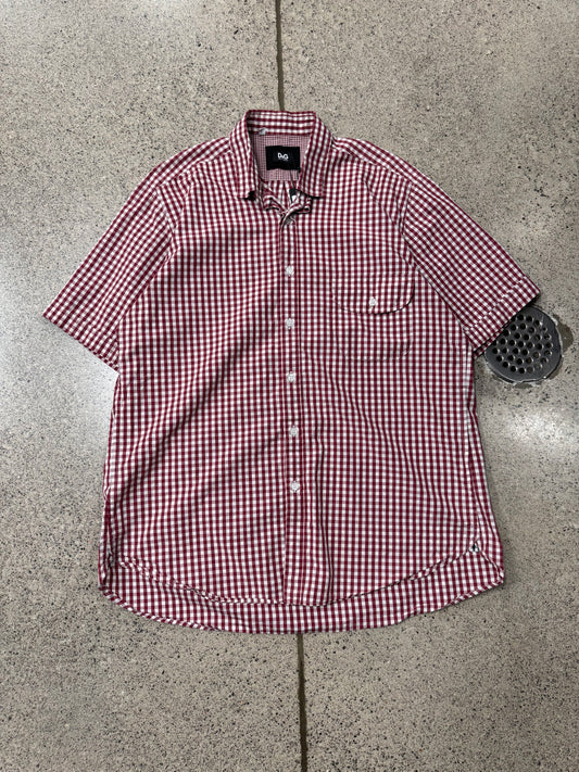 Dolce & Gabbana Red/White Gingham Short Sleeve Button Down
