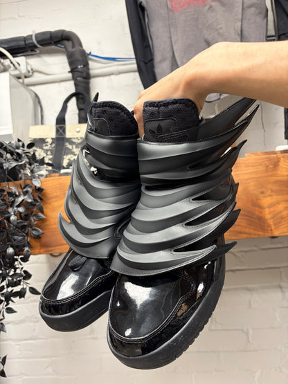 Jeremy Scott x Adidas Wings 3.0 ‘Dark Knight’ Black Patent Leather High Top Sneakers