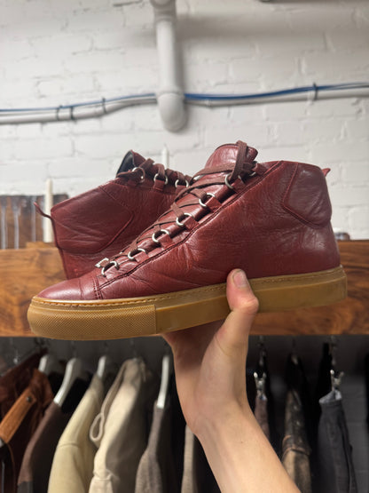 Balenciaga ‘Arena’ Oxblood Red/Gum Sole Leather High Top Sneakers