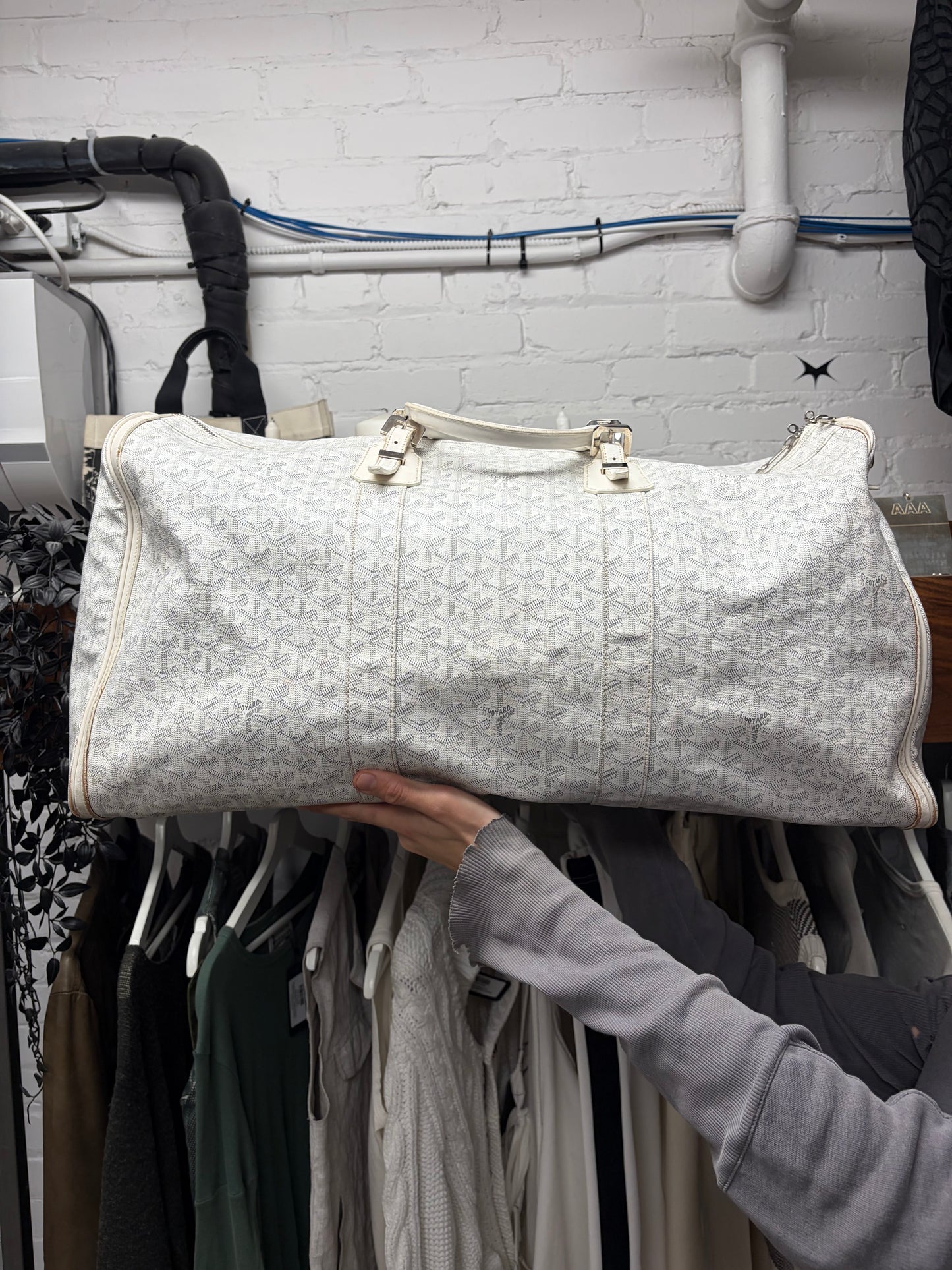 Goyard White Leather ‘Goyardine’ 62 Extra Large Duffle Bag