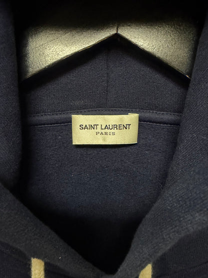 2023 Saint Laurent ‘YSL’ Navy Blue Embroidered Logo Hoodie