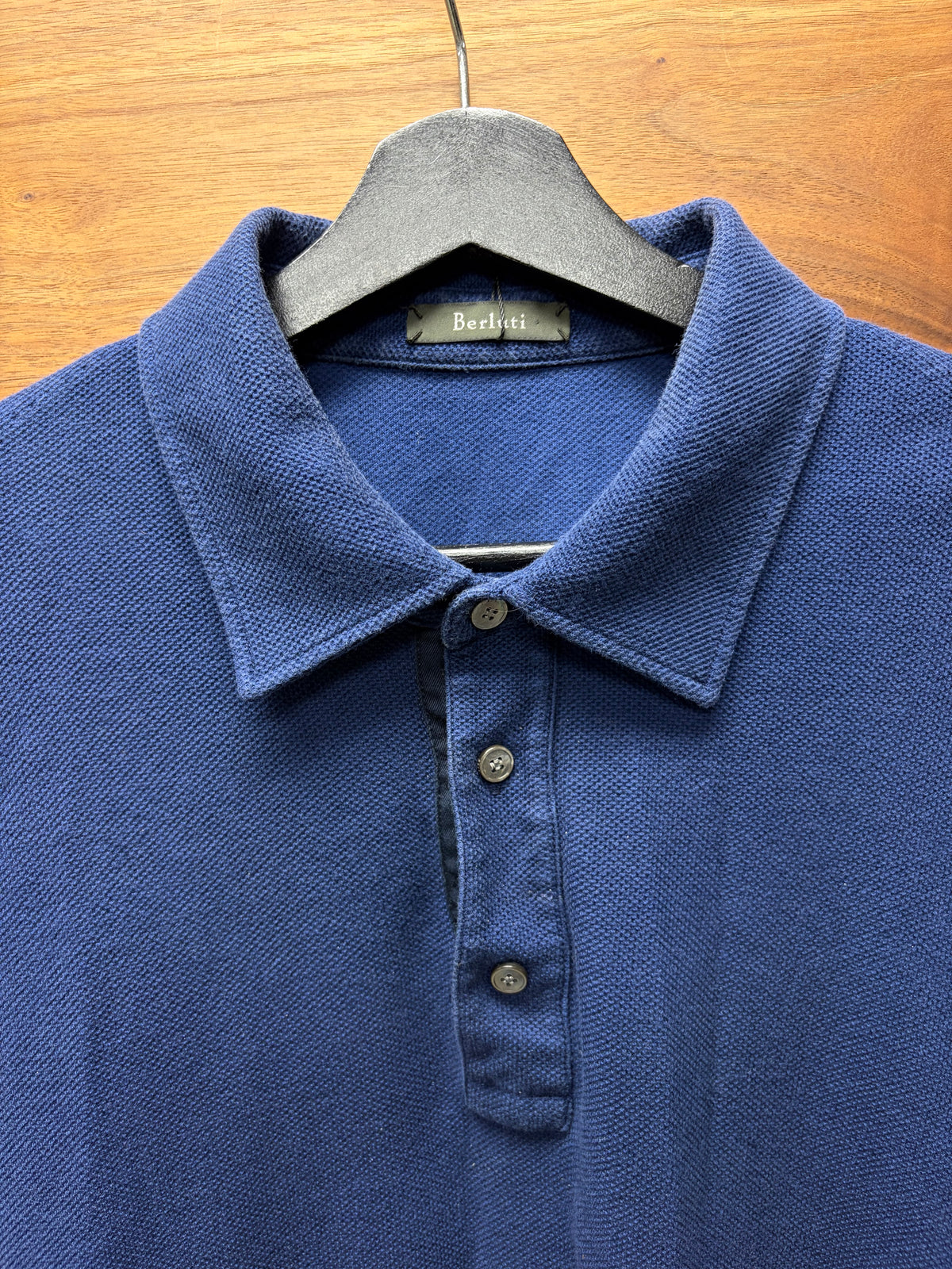 Berluti Blue Cotton Polo with Navy Underside Collar
