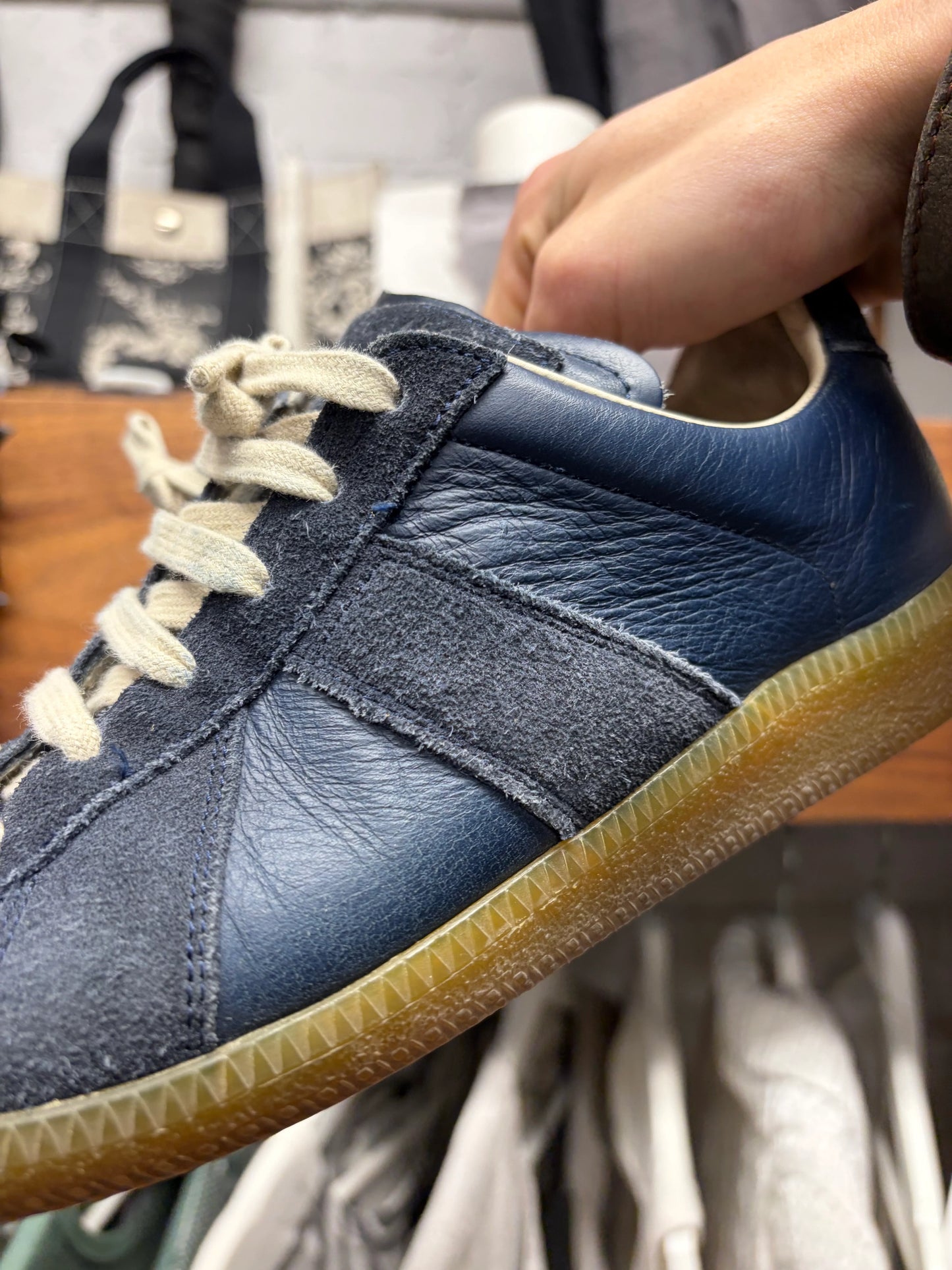 Maison Margiela ‘G.A.T.’ Blue Leather/Gum Sole Low Top Sneakers